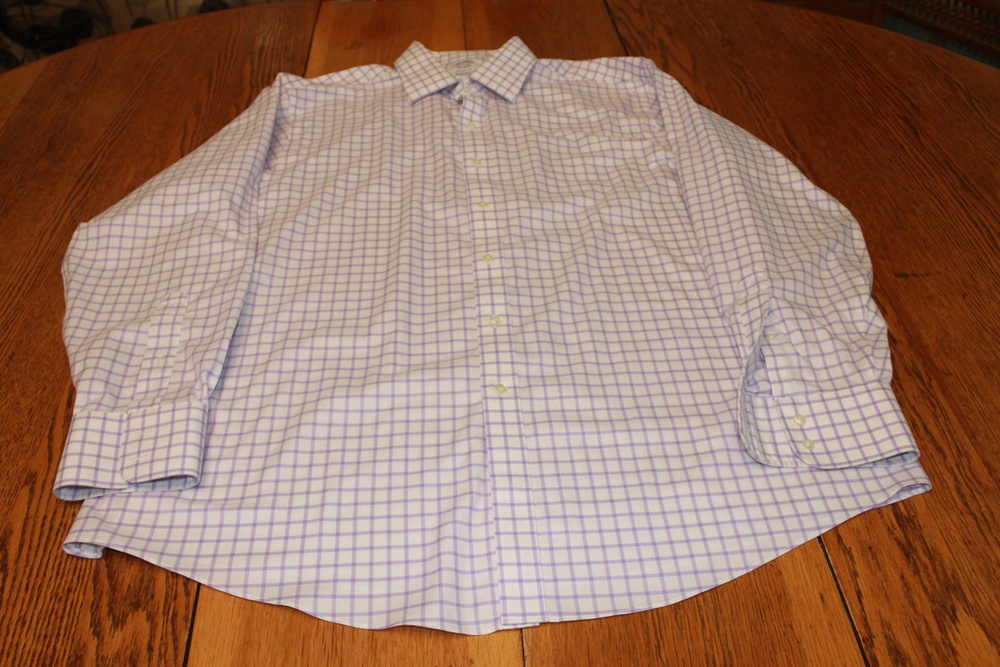 Brooks Brothers Dress Shirt Mens 17.5 35 Purple Check Regent Fit Non Iron Cotton